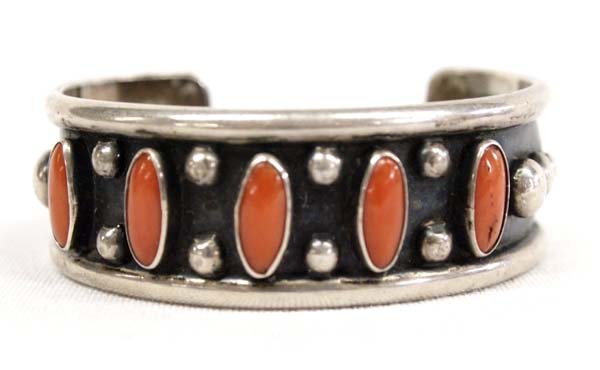 Navajo Old Pawn Sterling and Coral Cuff Bracelet (1 of 3)