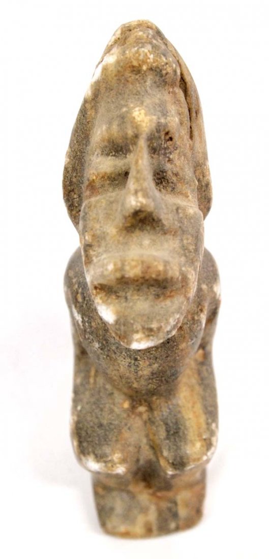Carved Stone Figural Effigy: Carved Stone Figural Effigy, measures 2'' x 3'' x 7'', age and origin unknown