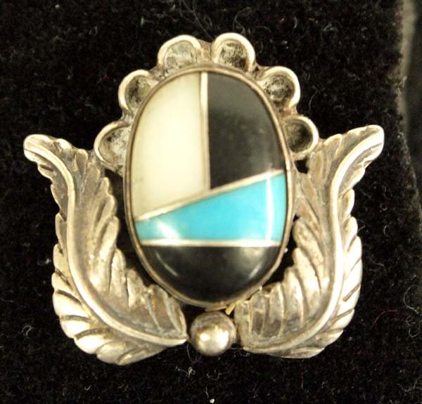 Zuni Silver Turquoise Mother of Pearl Ring, 7.75 (1 of 4)