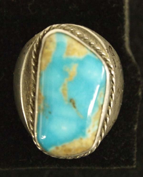 Navajo Sterling Silver Turquoise Ring, Size 10 (1 of 4)