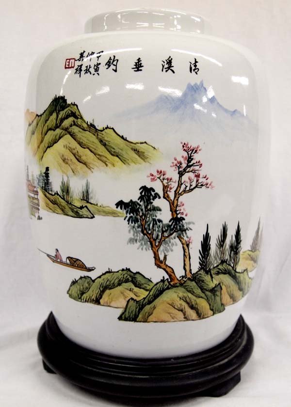 Large Oriental Fine Porcelain Vase on Stand (1 of 5)