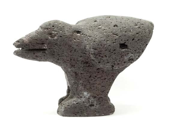Native American Navajo Carved Black Pumice Crow Fetish: Native American Navajo Carved Black Pumice Crow, beak has been glued and has chip in tip of beak, also chip missing on back leg. Fetish measures 4'' x 6'' x 8''