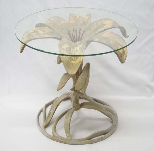 Vintage Art Deco Cast Iron Lily Glass Table (1 of 3)
