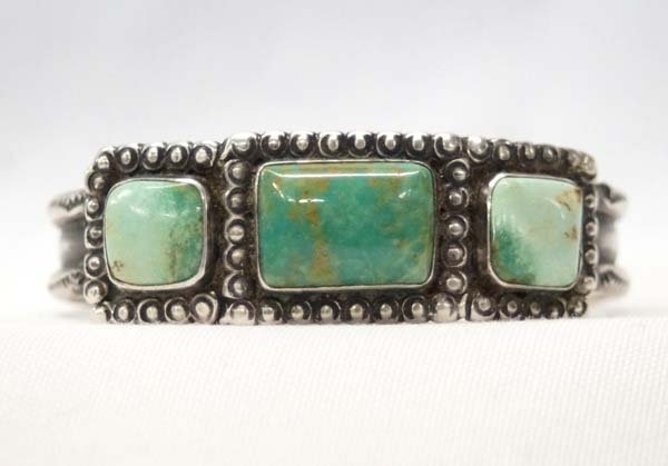 1960 Navajo Sterling Turquoise Cuff Bracelet (1 of 4)