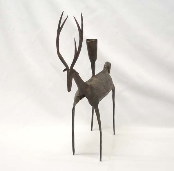 Primitive Hand Hammered Metal Deer Candleholder (1 of 3)