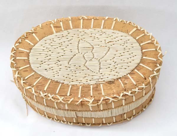 Native American Chippewa Quilled Oval Basket (1 of 3)