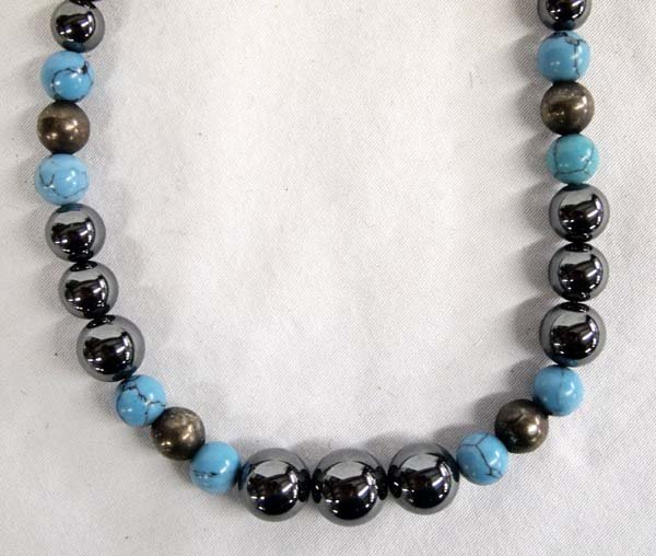 Hematite and Sterling Silver Bead Necklace: Hematite and Sterling Silver Bead Necklace, measures 29'' end to end
