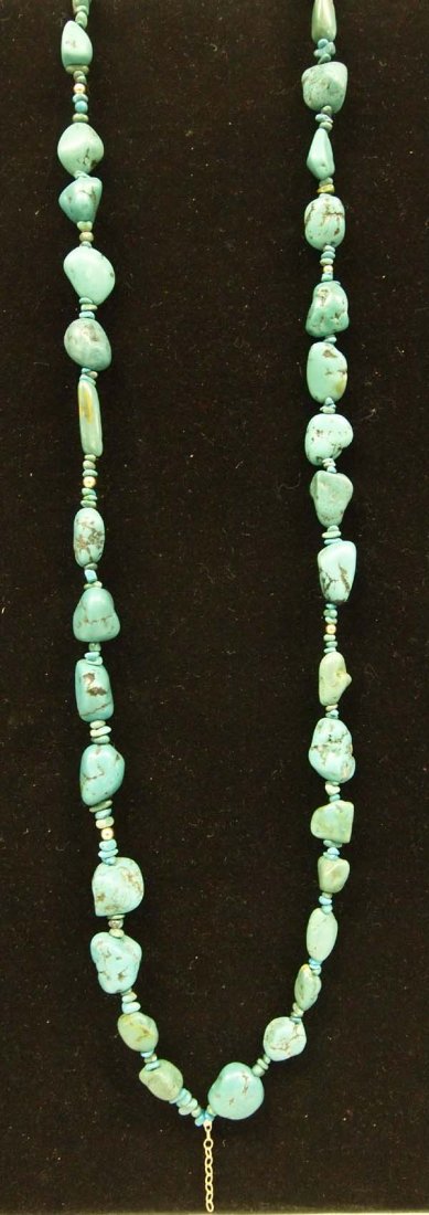 Navajo Double Strand Turquoise Nugget Choker: From the Lucille Frazier Estate, we have a Native American Navajo Double Strand Turquoise Nugget Choker, measures 14'' end to end