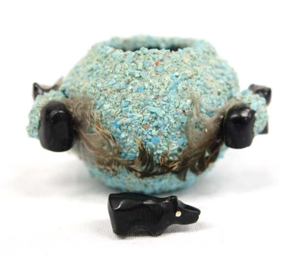 Zuni Miniature Turquoise Encrusted Fetish Bowl (1 of 5)