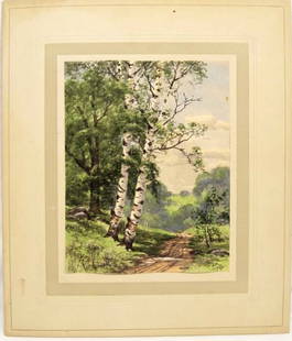 Original Charles Grant Davidson Watercolor: Original Watercolor Painting by Listed American Artist Charles Grant Davidson 1866-1945. Painting "Birch Trees" measures 7"x9". Small piece missing on side of picture, as seen in photograph. Picture i