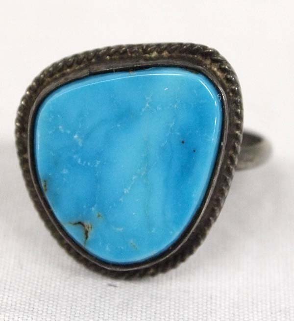 1950 Navajo Sterling Turquoise Ring, Size 8.75 (1 of 3)