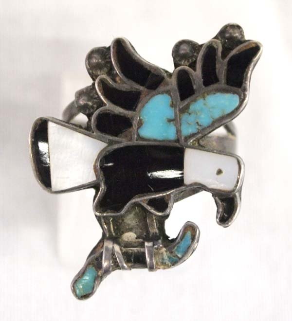 Native American Zuni Silver Inlay Eagle Ring, 7.75 (1 of 4)