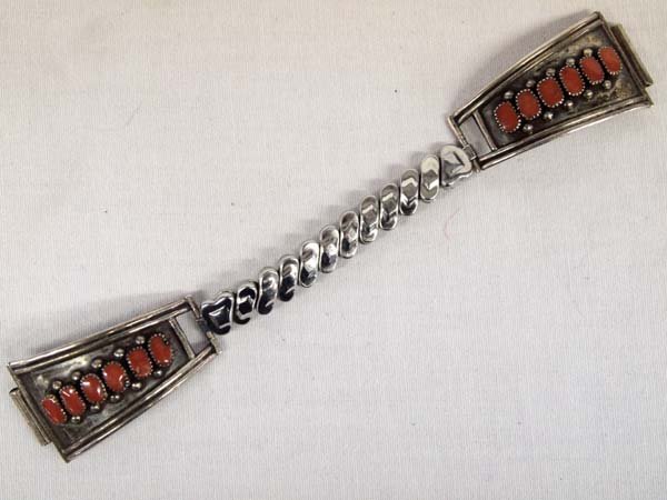 Vintage Zuni Sterling Silver Coral Watch Band (1 of 4)