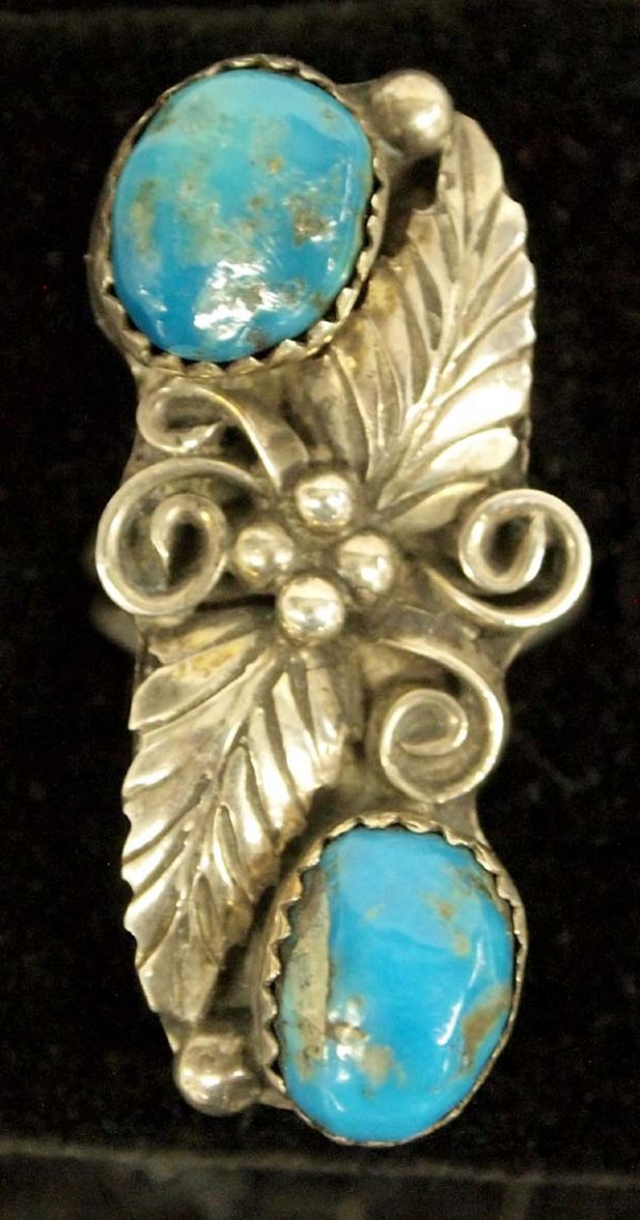 Vintage Navajo Sterling Turquoise Ring, Size 5.25 (1 of 4)