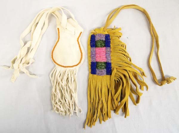 Pair of Plains Indian Beaded Doeskin Fetish Bags (1 of 4)