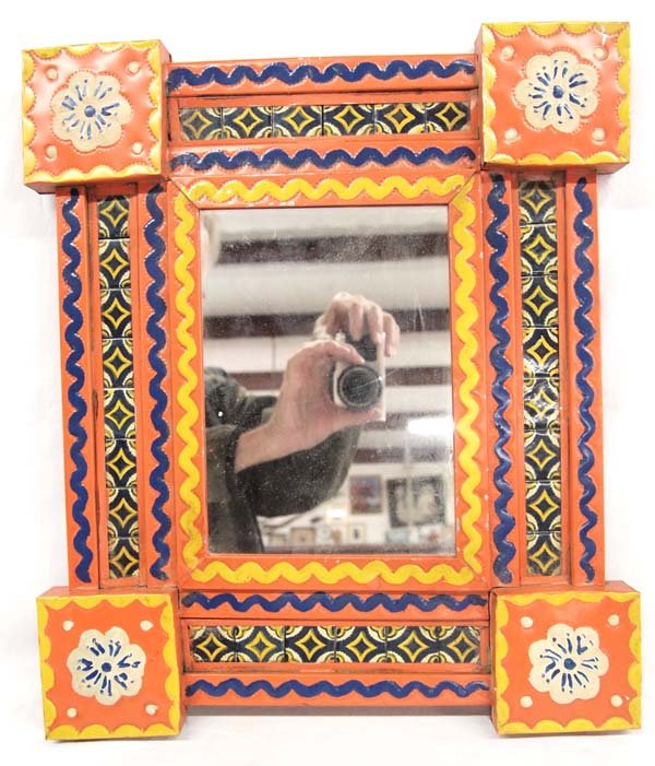 Mexican Hand Painted Tin and Tiled Mirror (1 of 2)