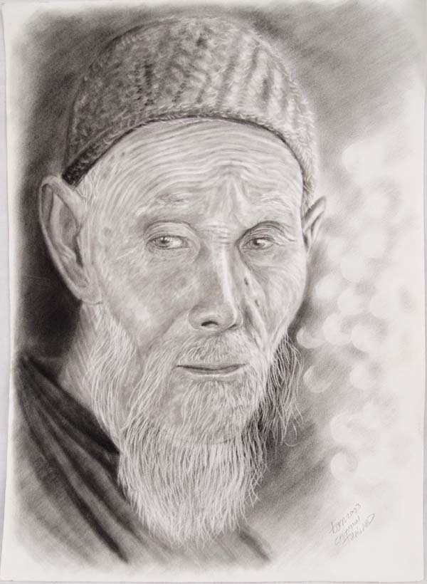 2003 Original Charcoal Pastel by Ton Chiangmal: 2003 Original Charcoal Pastel ''Elder'' by Ton of Chiang Mai Thailand, signed by artist and measures 11'' x 15'', well executed
