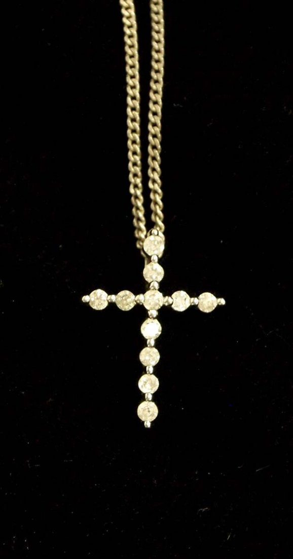 White Gold Silver Diamond Cross Pendant Necklace (1 of 4)