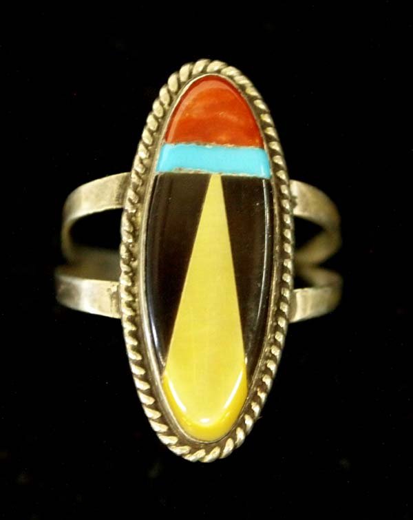 Native American Zuni Silver Inlay Ring, Size 6.5 (1 of 3)