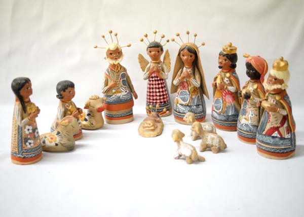 Mexican 14 Piece Hand Painted Clay Nativity Set (1 of 6)