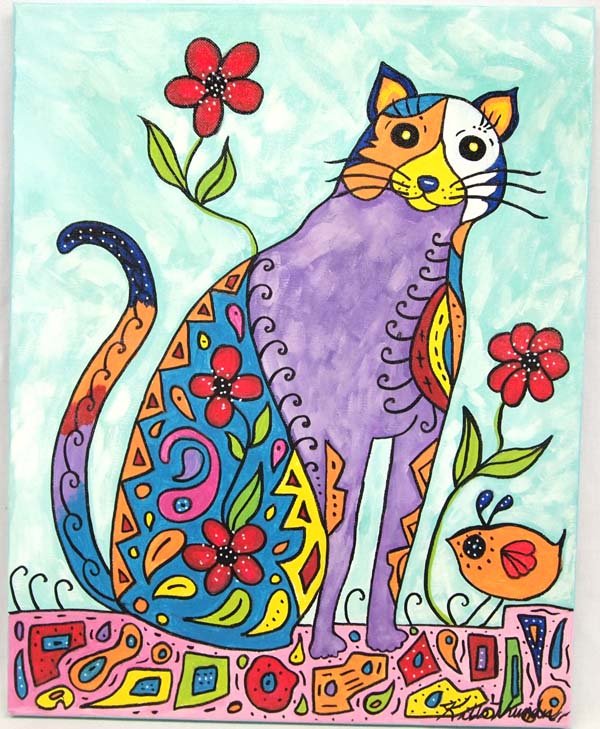 Original Acrylic Painting by Kathy Kills Thunder: Original Acrylic Painting ''Paisley'' by Kathy Kills Thunder, measures 16'' x 20'' and is signed by artist, Artist Bio: Kathleen Kills Thunder (her legal name) was born in 1947 in Seattle, WA. Her fat