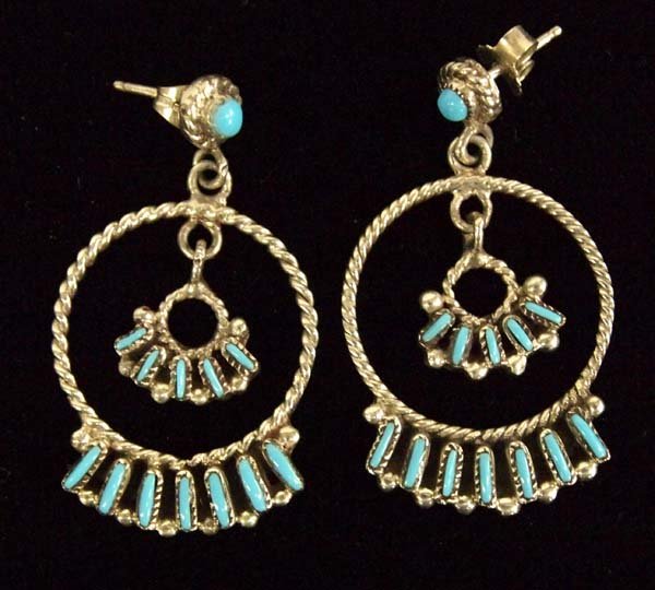 Native American Zuni Sterling Turquoise Earrings (1 of 3)