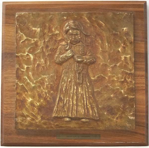 Tom Knapp Indian Girl Copper Plaque on Wood (1 of 3)