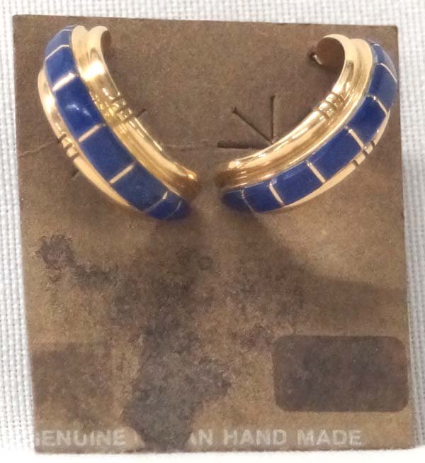 Navajo 14K Gold Lapis Hoop Earrings, Tim Bedah Sr. (1 of 3)