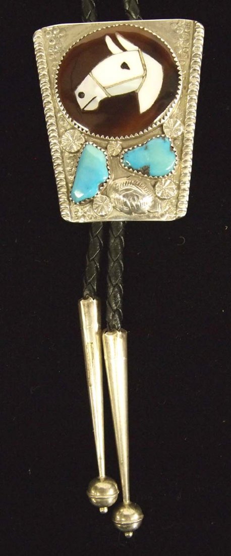Native American Zuni Sterling Inlay Horse Bolo Tie (1 of 3)