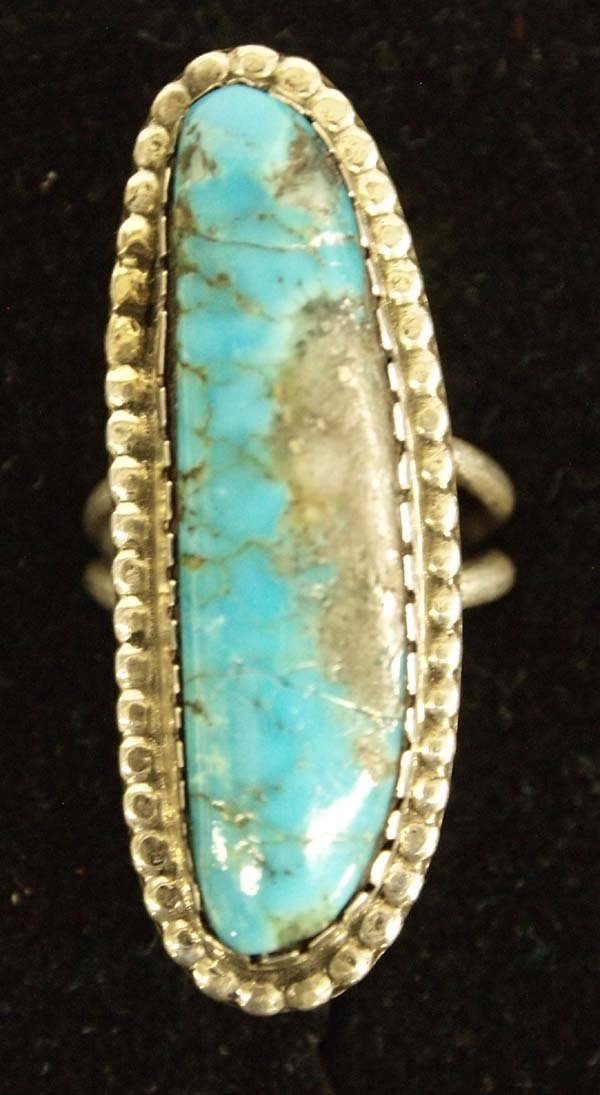 1970 Navajo Silver Morenci Turquoise Ring, Sz 6.5 (1 of 3)
