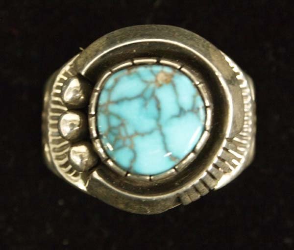 Navajo Sterling Candelaria Turquoise Ring, Sz 13.5 (1 of 3)