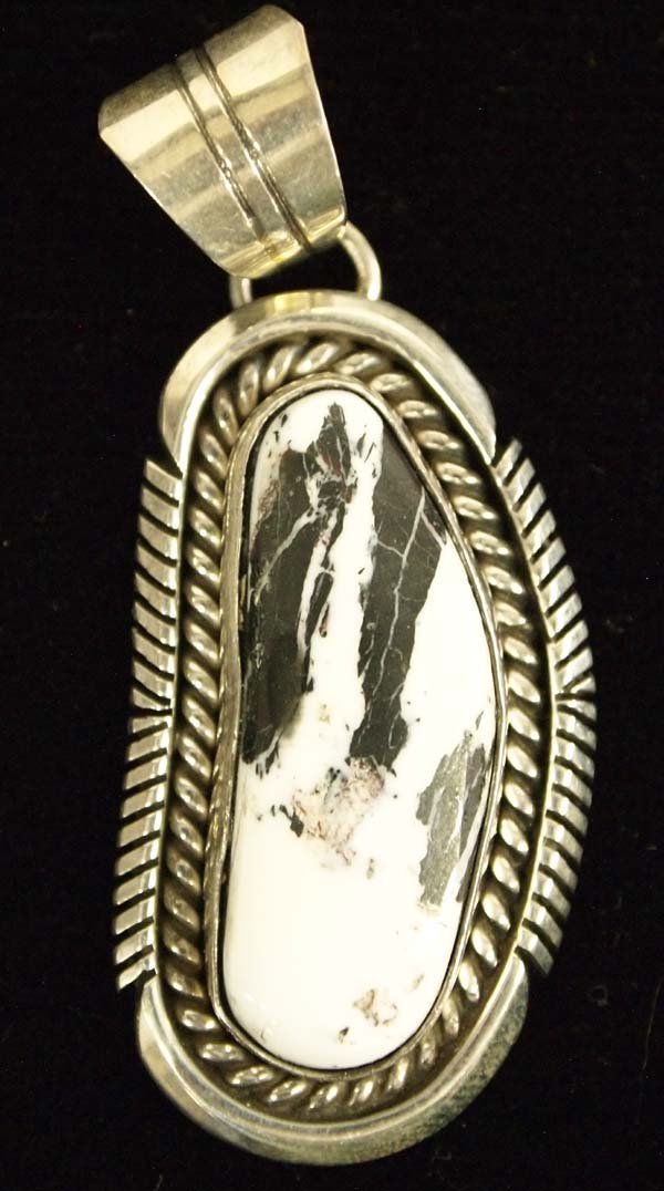 Navajo Silver and White Buffalo Turquoise Pendant (1 of 3)