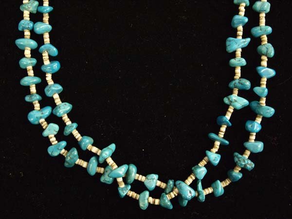 1950 Navajo 2 Strand Turquoise Nugget Necklace (1 of 3)