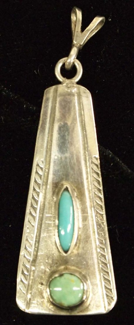 Tewa Sterling Turquoise Pendant by Leo Coriz (1 of 3)