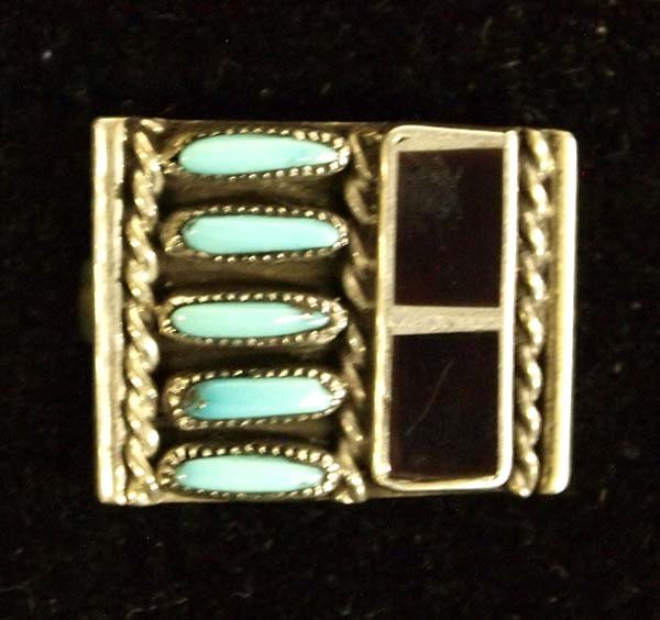 Zuni Sterling Needlepoint Turquoise Ring, Size 6 (1 of 4)
