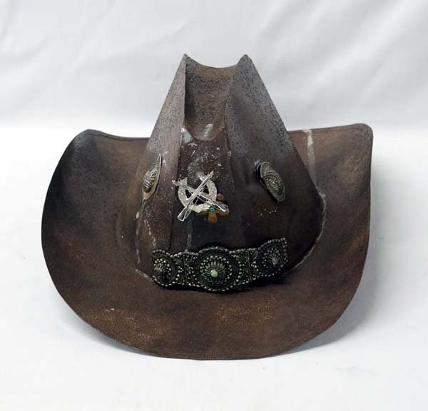 Decorative Metal Art Cowboy Hat: Decorative Metal Art Cowboy Hat, size M, missing part of headband