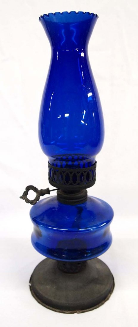 Cobalt Blue Glass Kerosene Lamp (1 of 2)