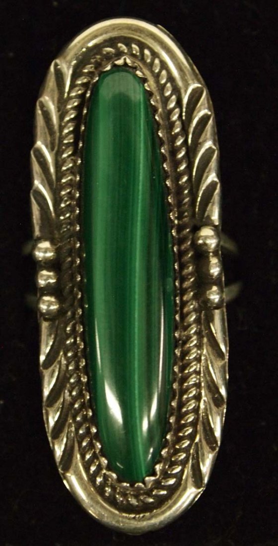 Native American Navajo Silver Malachite Ring, 7.25 (1 of 4)