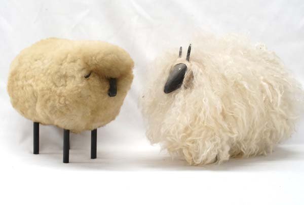 Pair of 2 Navajo Folk Art Wool and Wood Sheep (1 of 3)