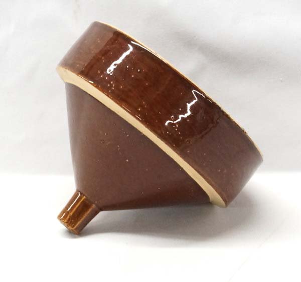 Antique Brown Stoneware Crock Pottery Funnel: Antique Brown Stoneware Crock Pottery Funnel, measures 5'' x 6'', used for wine making and canning