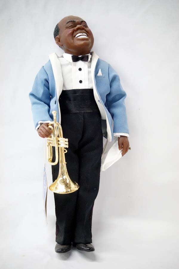 1984 Effanbee 7661 Louis Armstrong Doll: Effanbee 7661 Louis Armstrong Doll, ''In 1984, the Effanbee Doll Corp. produced a 15 1/2-inch Louis Armstrong doll as the first in their then-new Great Moments in Music series of collectible dolls.'',