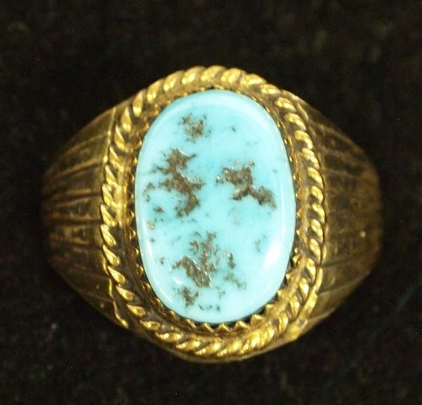 1950 Navajo Kingman Turquoise Sterling Silver Ring (1 of 3)