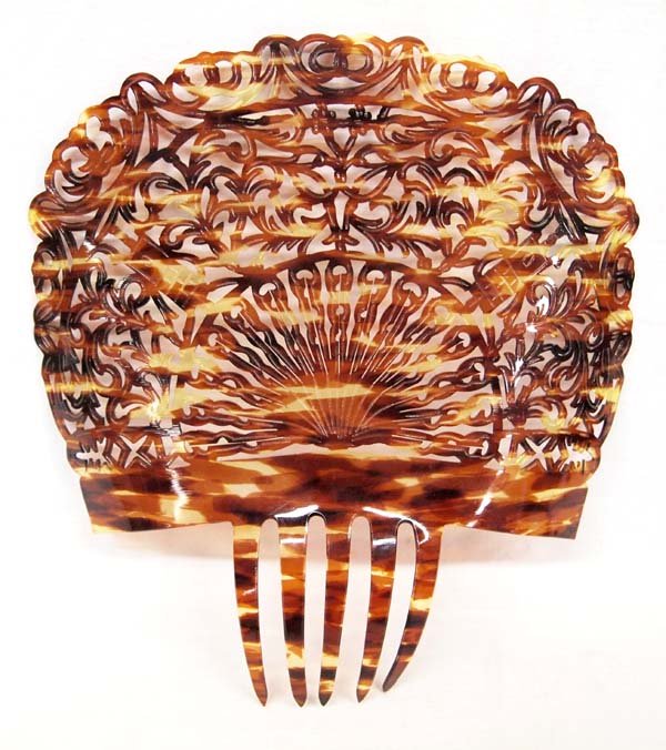 Large Antique Peineta Peacock Celluloid Hair Comb (1 of 3)