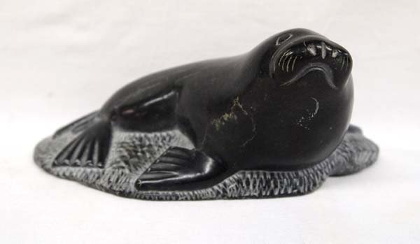 1975 Canadian Eskimo Carved Soapstone Seal by Kasi (1 of 4)