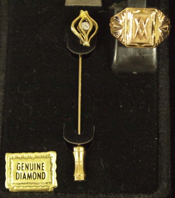 10K Gold Class Ring and 14K Gold Diamond Stick Pin (1 of 5)