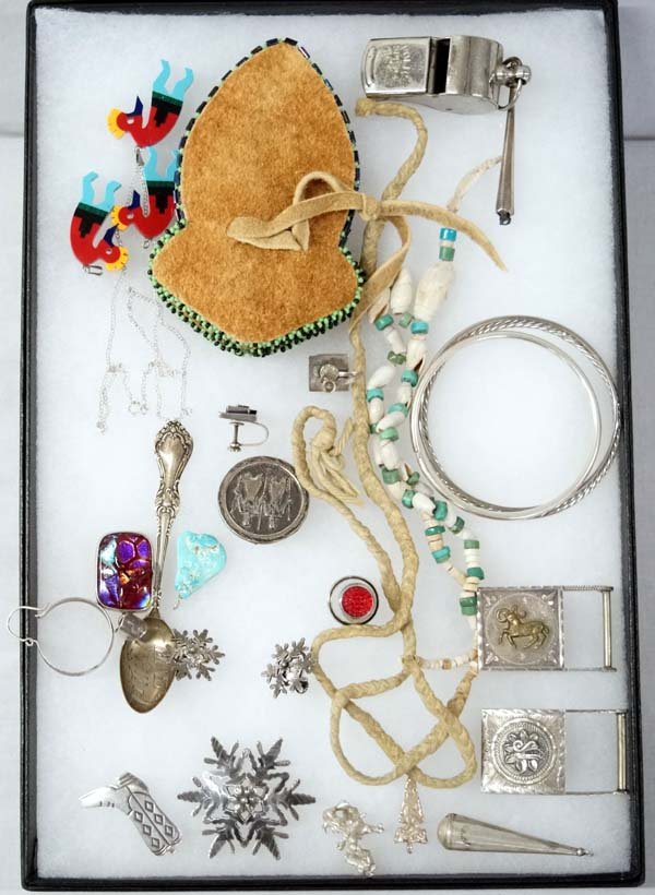 Southwest Collectibles: Southwest Collectibles, longest is shell and turquoise necklace measuring 39'' end to end, includes Native American, Mexican, Antique, and European