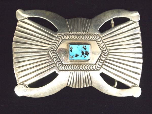 Navajo Sterling Silver Turquoise Belt Buckle (1 of 3)