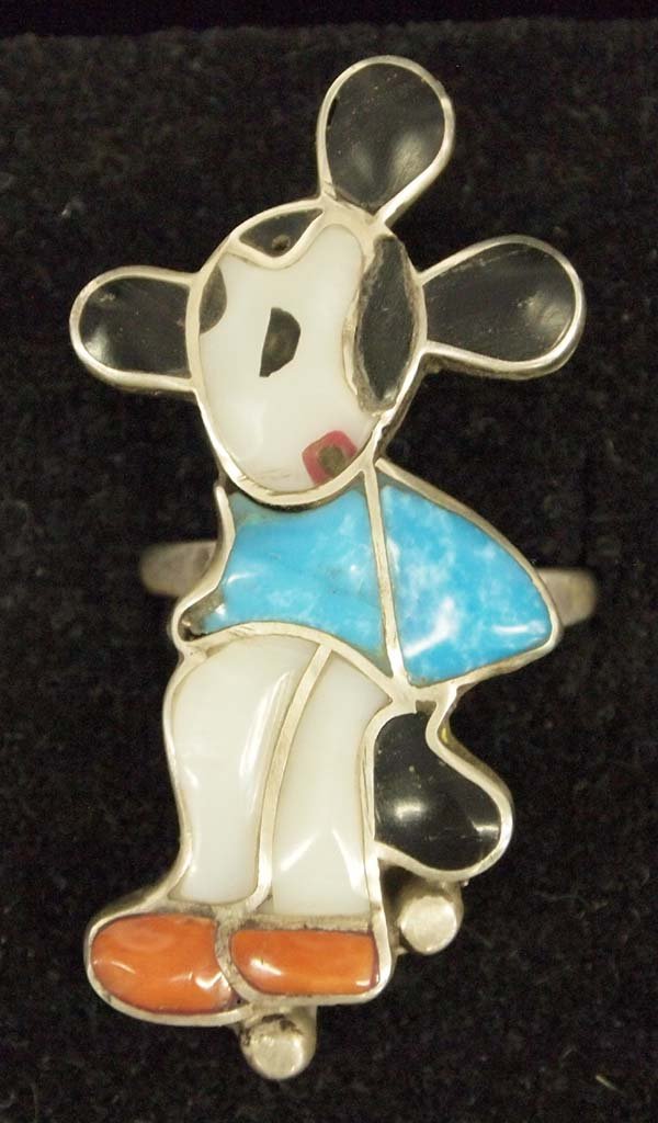 Navajo Silver Inlay Mickey Mouse Ring, Size 7.5 (1 of 3)