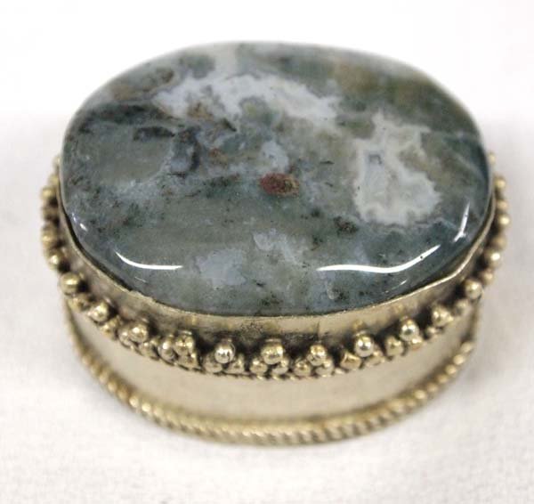 Stone Lidded Pill Box: Stone Lidded Pill Box, measures 1'' x 1.5''