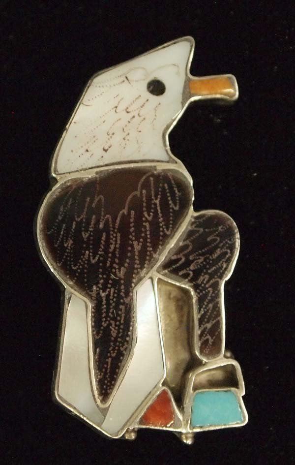Zuni Sterling Inlay Eagle Pin Pendant, Eva Etsate (1 of 2)